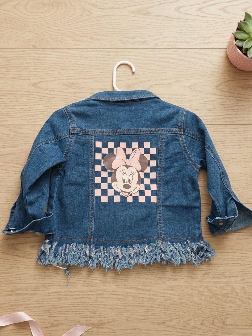 Kids Dark Blue Denim Jacket with Frayed Hem